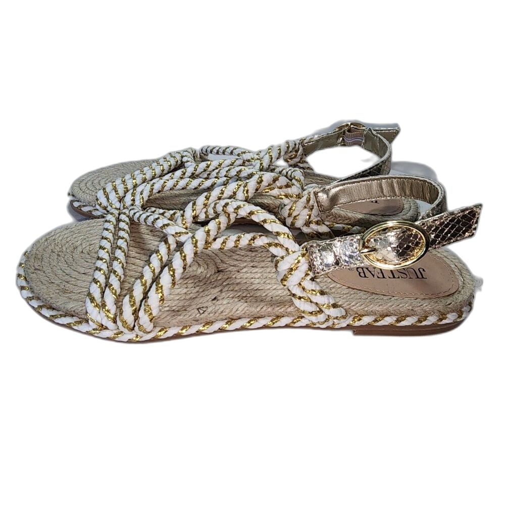 JUSTFAB White & Gold Rope Slingback Sandals Sz 7.5
